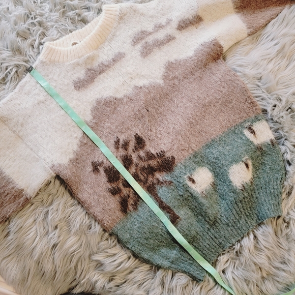 SoldVtg Icelandic Wool Sheep Scene Pure New Wool Sweater Size medium Knit Chunky - Picture 8 of 11